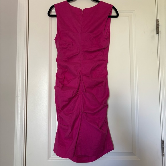 Nicole Miller Stretch Linen Pink Berry Tuck Sleeveless Dress - Picture 6 of 10